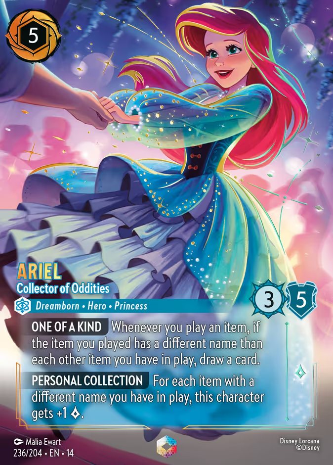 Ariel, Collector of Oddities, an Enchanted rarity Disney Lorcana card from Hyperia City with borderless alternate art