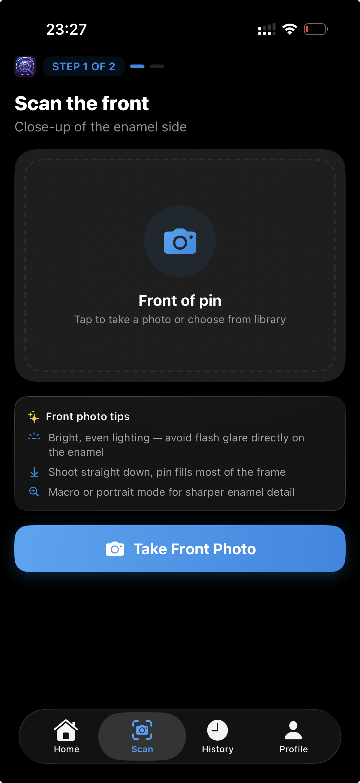 Scanning the front of a Disney pin
